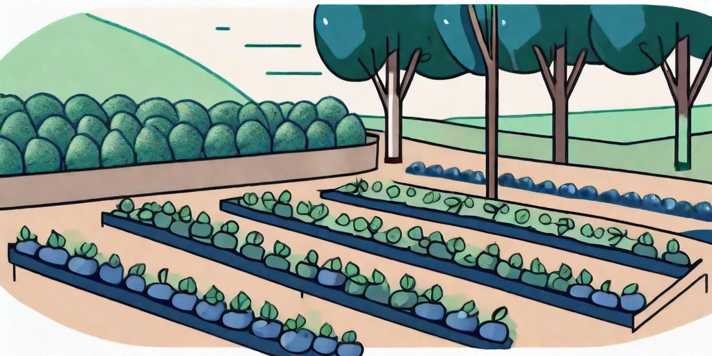 A garden scene where blueberry cuttings are planted in the soil