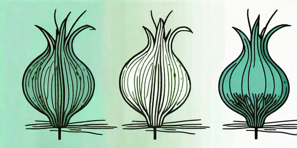 An onion seed gradually transforming into a mature onion plant