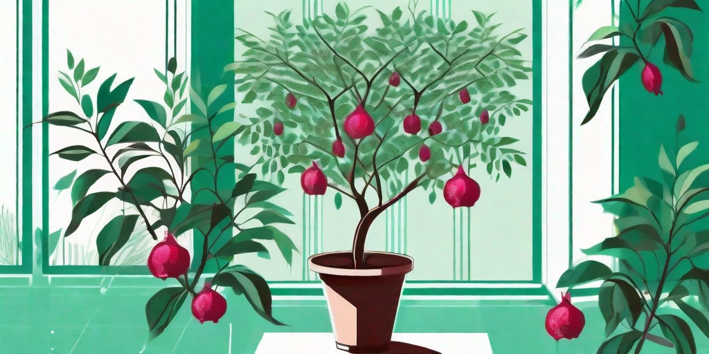 A thriving pomegranate tree in a pot
