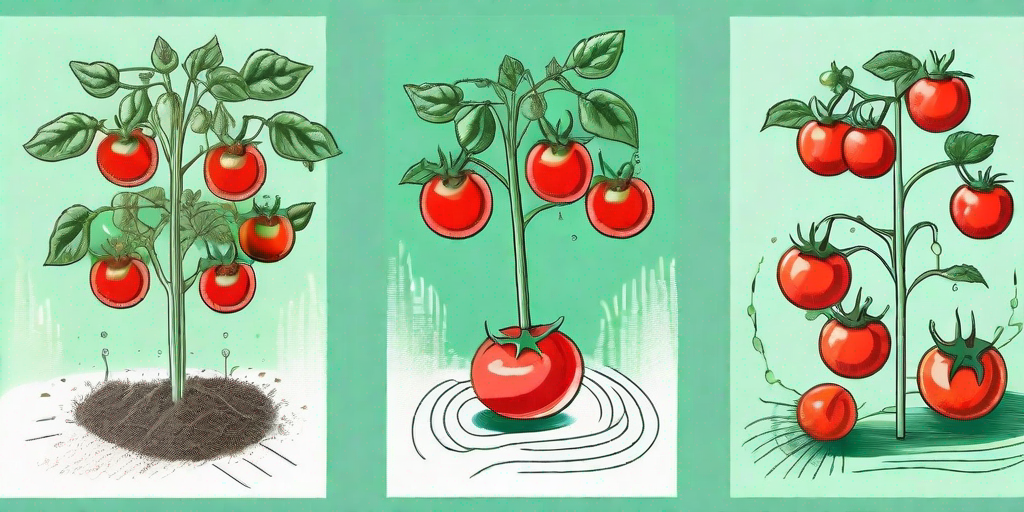 Various stages of tomato growth from a seed to a ripe fruit