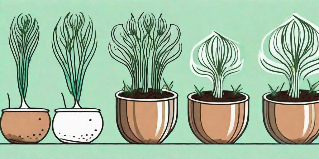 A few stages of onion growth in pots