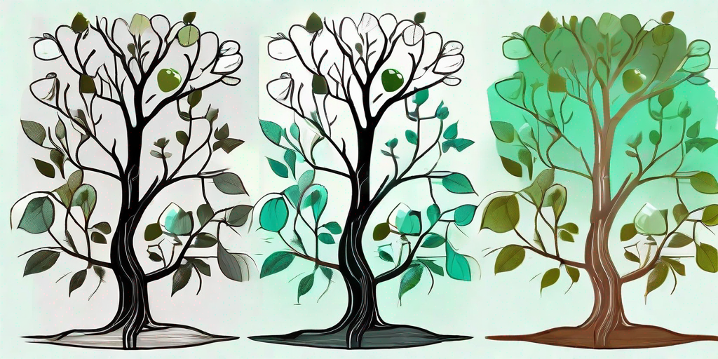 A pear tree in different stages of its life cycle