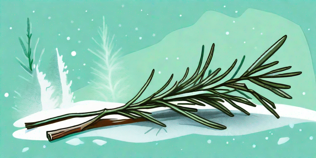 A wilted rosemary plant in the snow