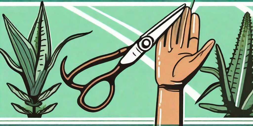 A pair of gardening gloves holding a pair of shears