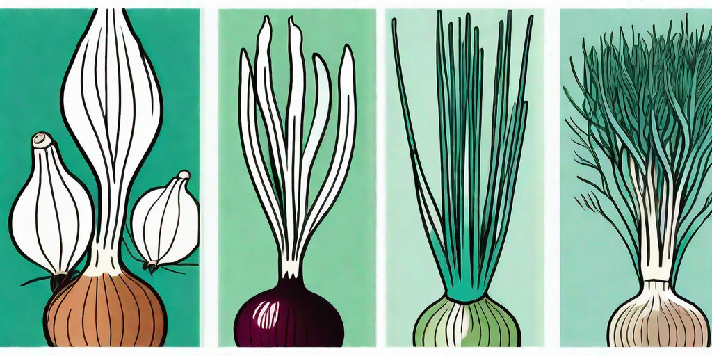 A vibrant winter garden scene showcasing various stages of winter onions growing