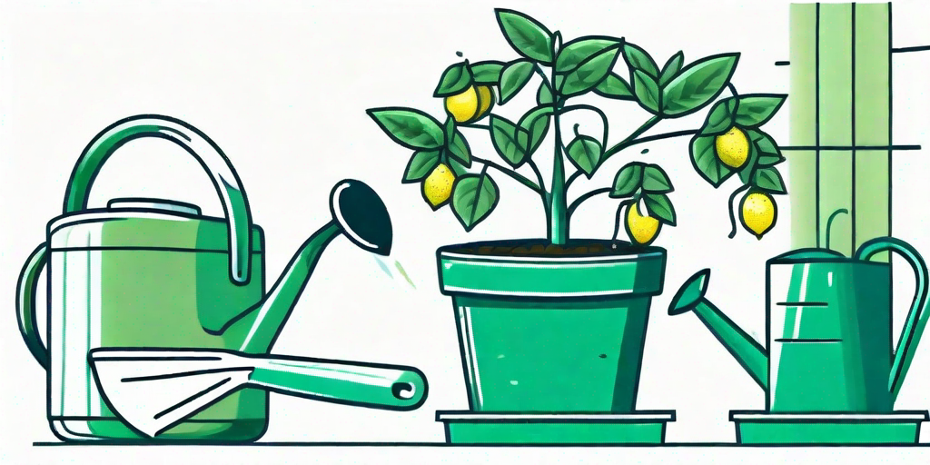 A young lemon tree being transferred from a pot to a garden plot