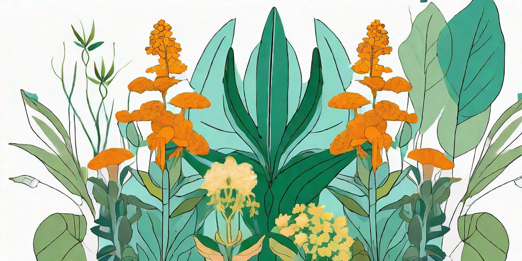 A vibrant garden scene featuring ginger plants interspersed with various companion plants