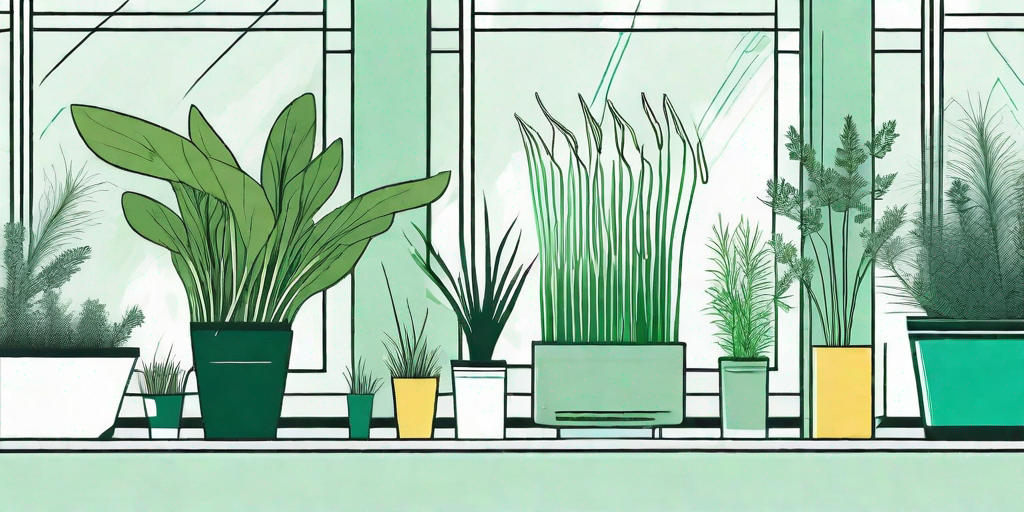 An indoor herb garden with a focus on a thriving lemongrass plant