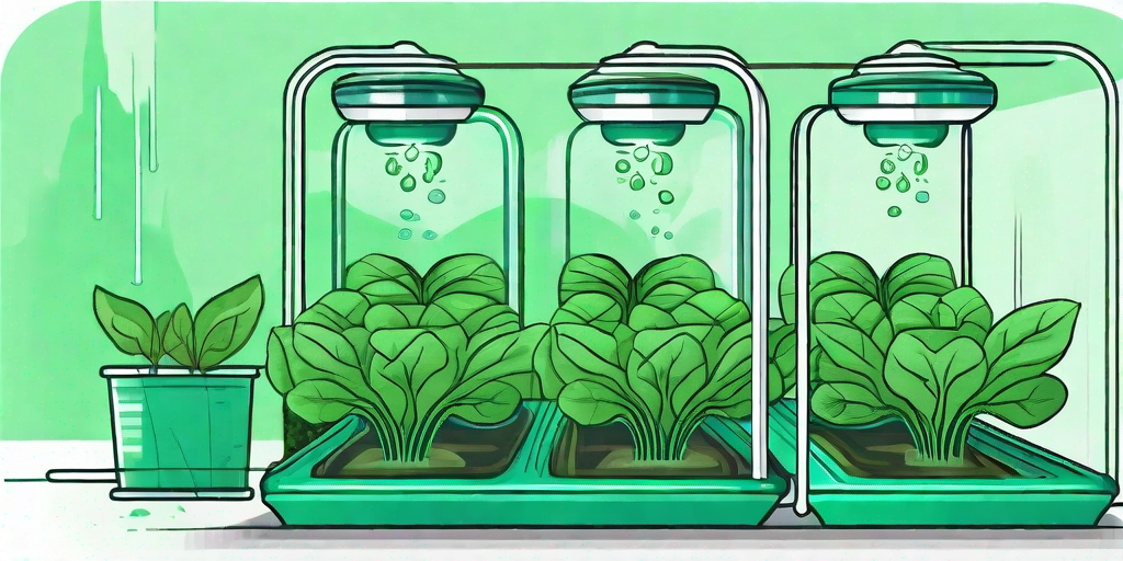 A hydroponic system with spinach plants growing in it