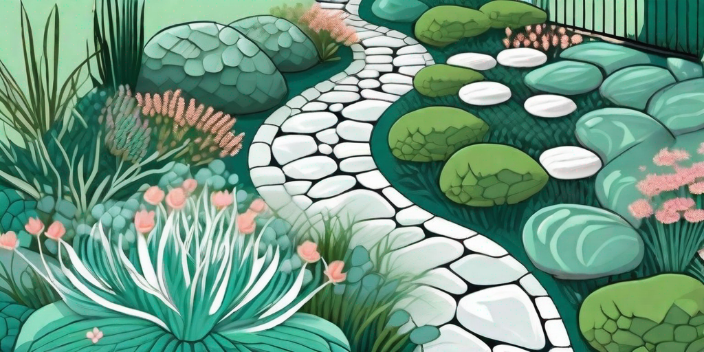 A beautiful garden featuring a variety of pebble walkways in different designs