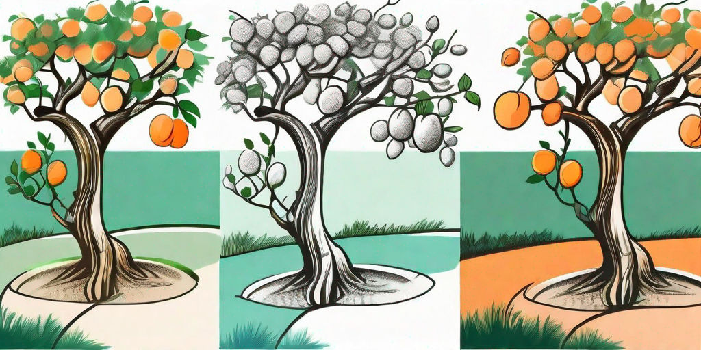 An apricot tree at different stages of growth