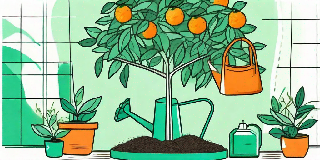 An orange tree with a mix of healthy green leaves and yellowing leaves