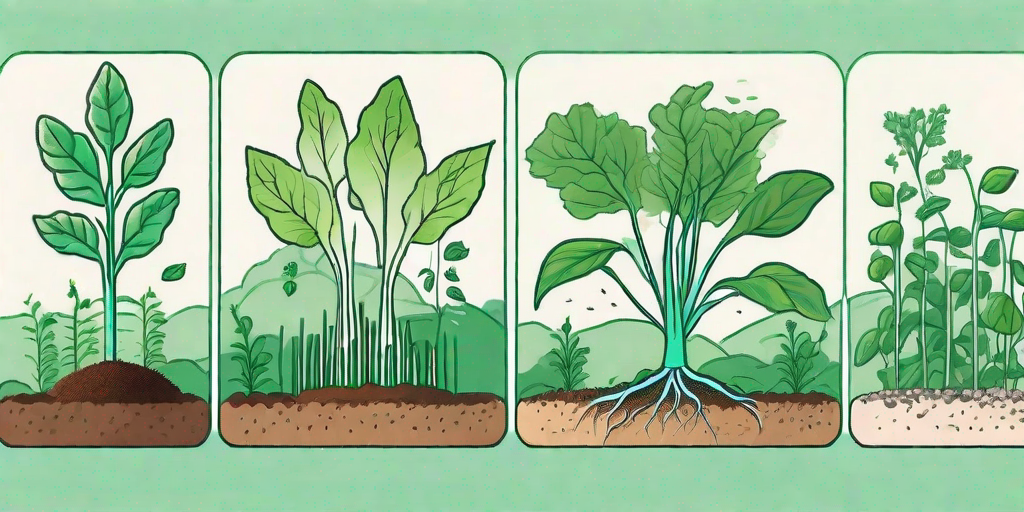 Various stages of vegetable growth from seed to full-grown plant