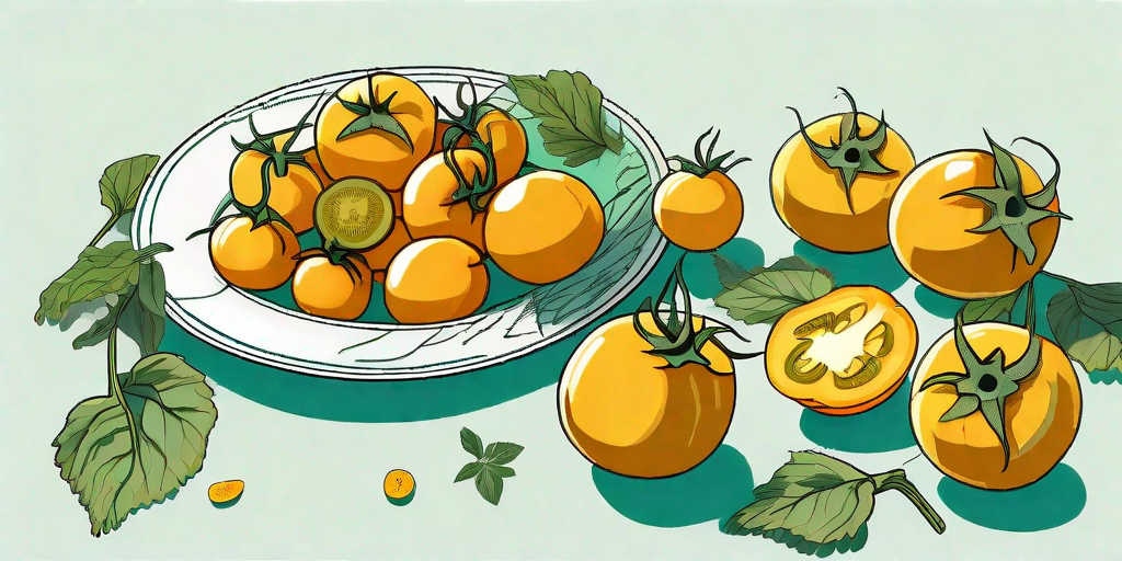 A sunlit plate overflowing with a variety of vibrant yellow tomatoes
