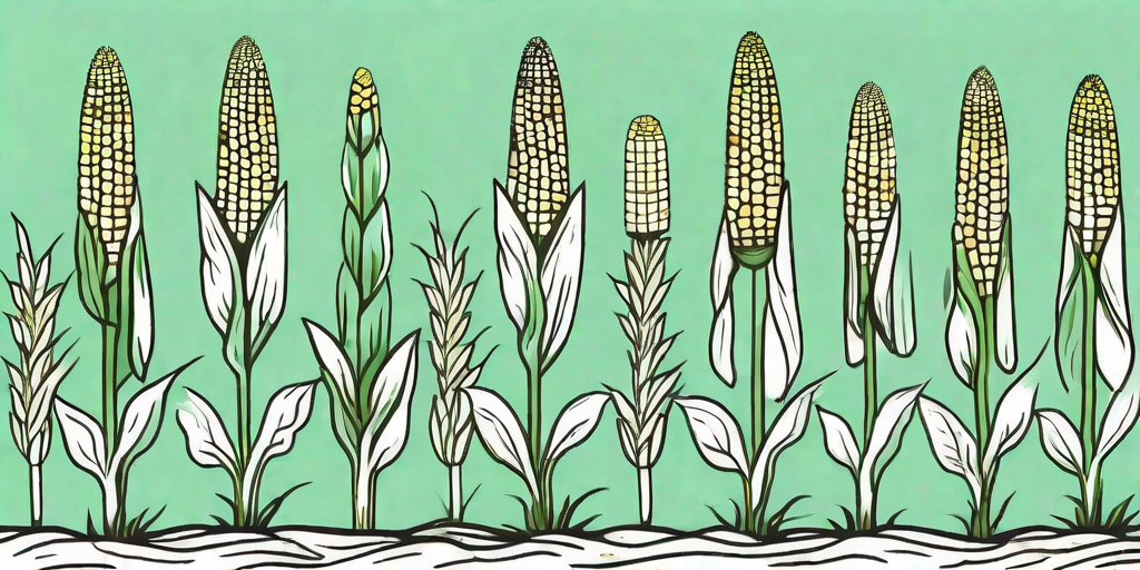 A cornfield with close-ups of various stages of corn growth