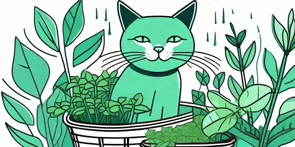 A playful cat surrounded by flourishing catnip plants