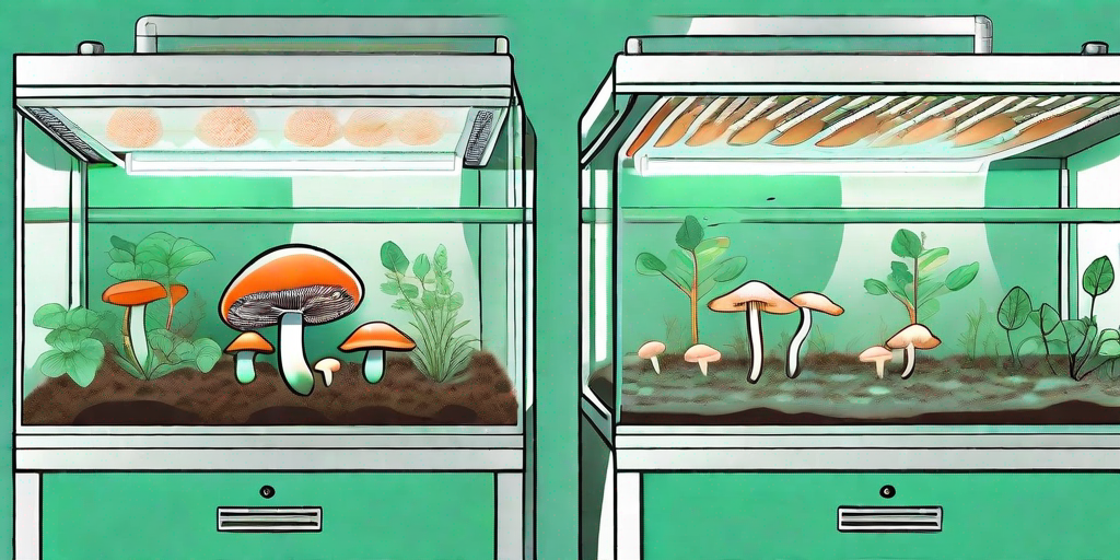A diy fruiting chamber with different types of mushrooms growing in it