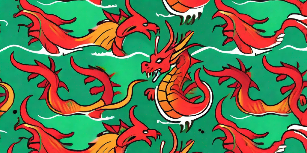 A vibrant dragon breathing out a gust of fiery peppers