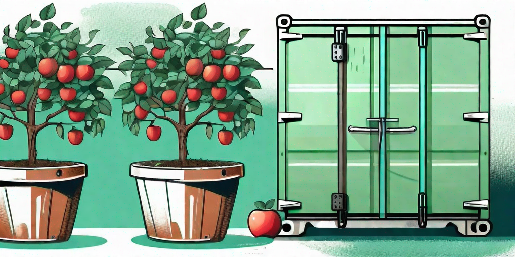 A healthy apple tree thriving in a large container