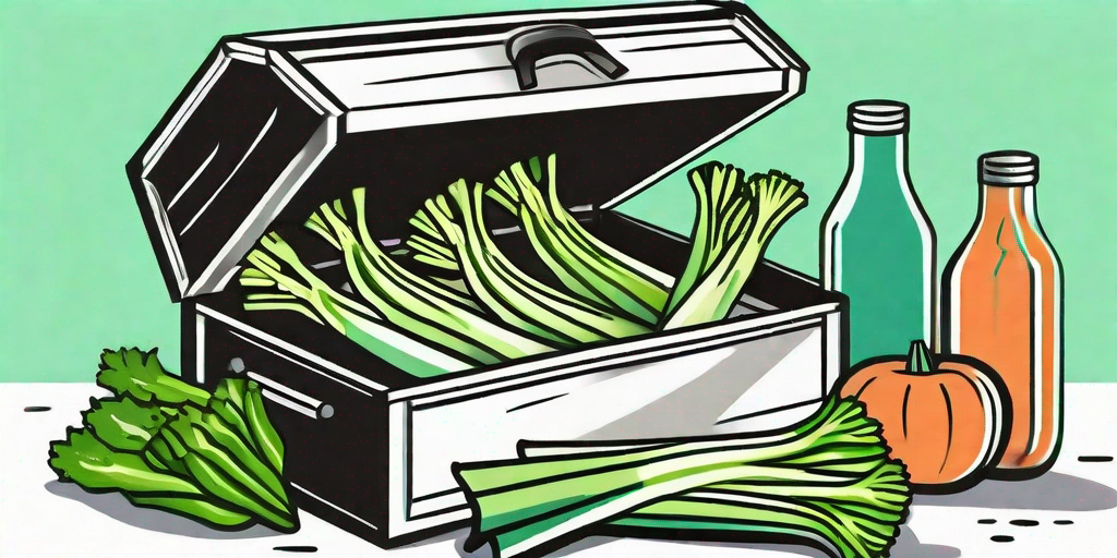 Fresh celery stalks emerging from an open secret treasure chest