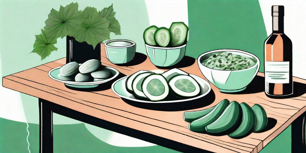 A variety of dishes garnished with dry cucumber slices