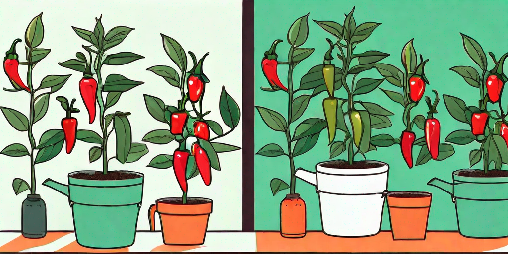 A vibrant pequin pepper plant with a variety of peppers at different stages of growth