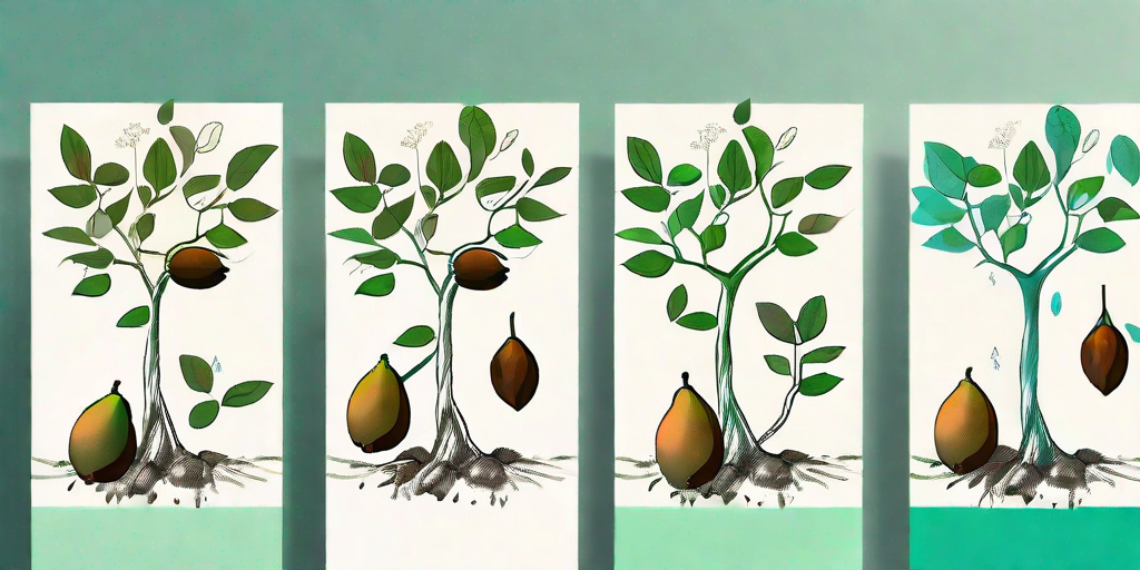 A progression sequence showing a pawpaw seed sprouting