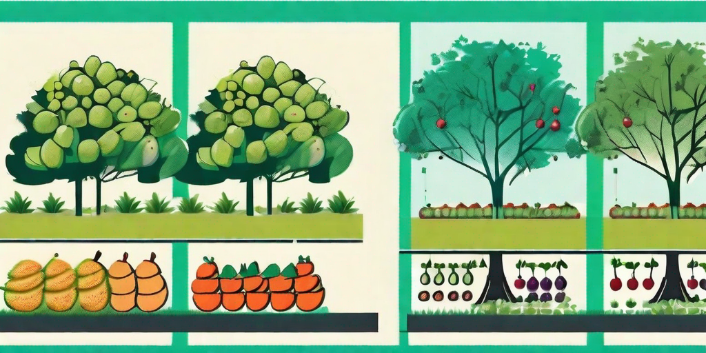 Various types of fruit trees planted at different