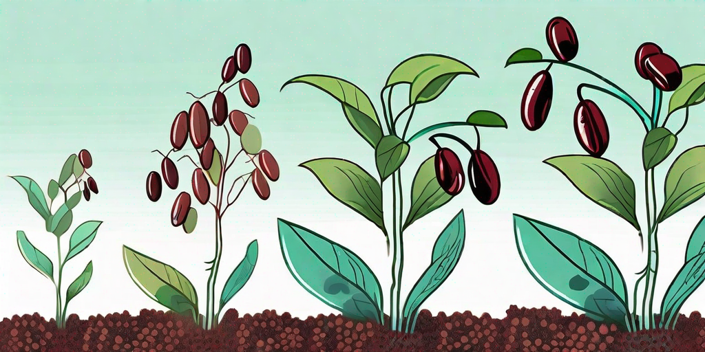 An adzuki bean plant at various stages of growth
