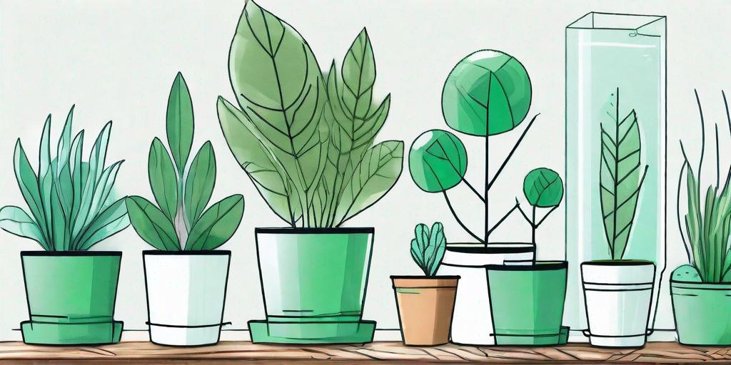 Several potted plants of different shapes and sizes