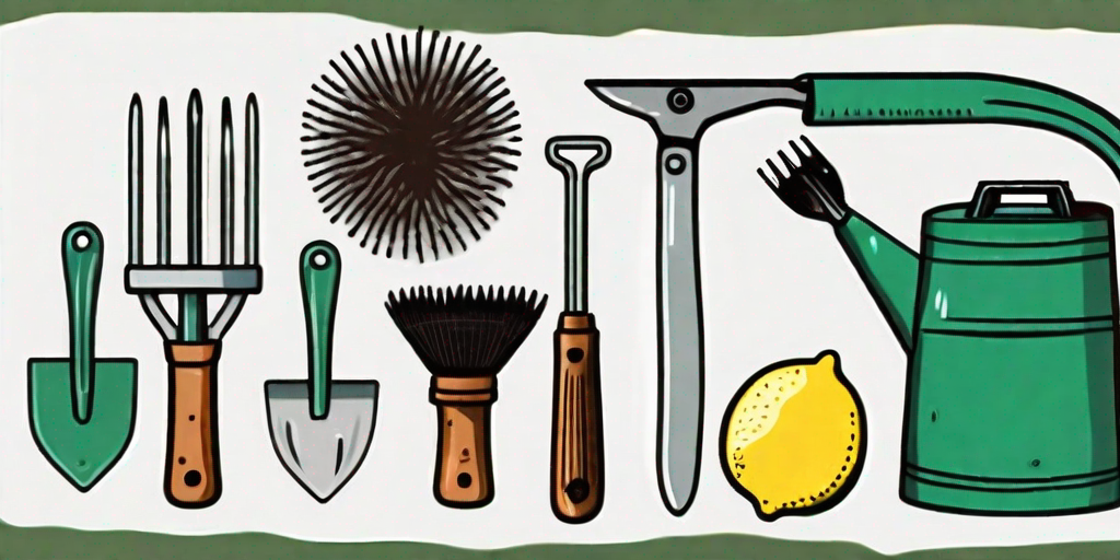 A collection of garden tools like a spade