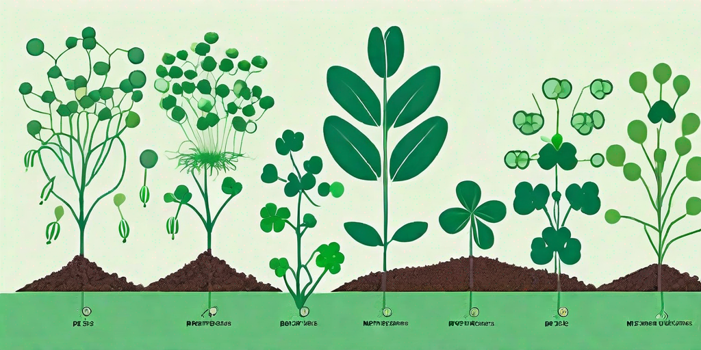 Various types of nitrogen-fixing plants like legumes