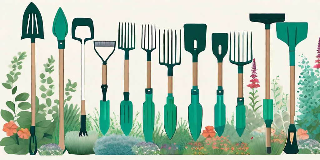 Various types of garden shovels