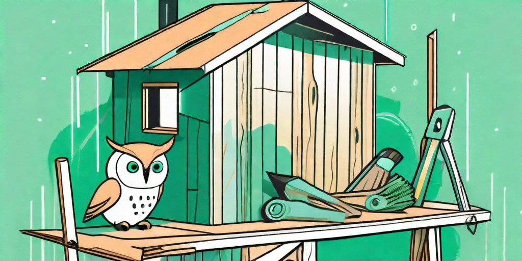 A diy wooden owl house being constructed