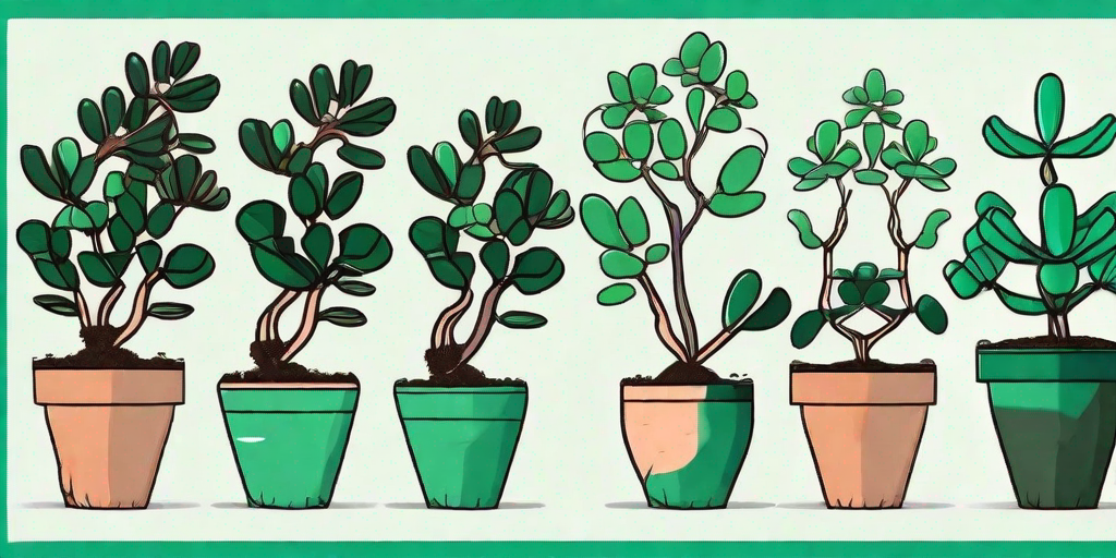 Several jade plants in different stages of propagation
