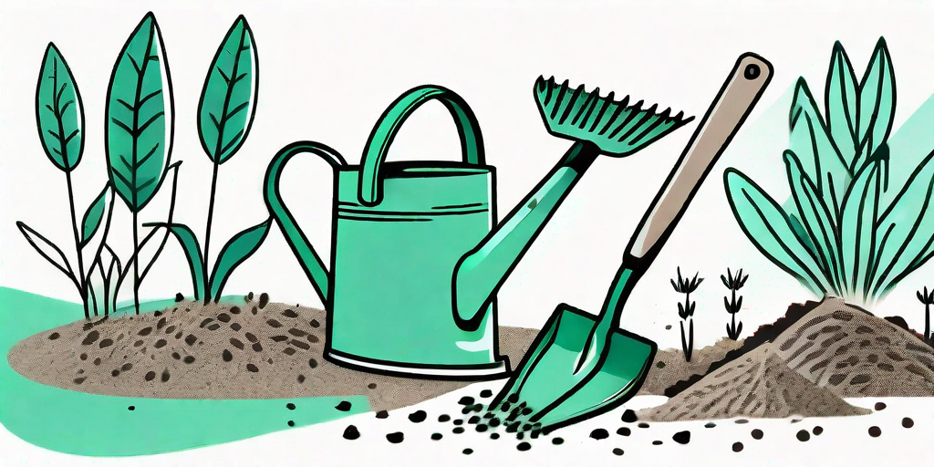 Various gardening tools like a spade