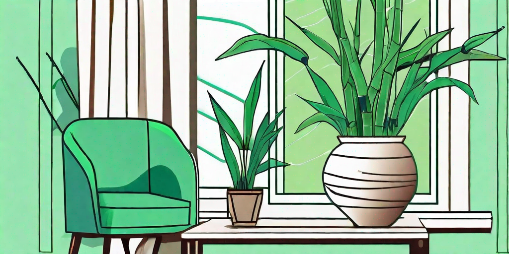 A vibrant indoor setting featuring a lucky bamboo plant in a decorative pot