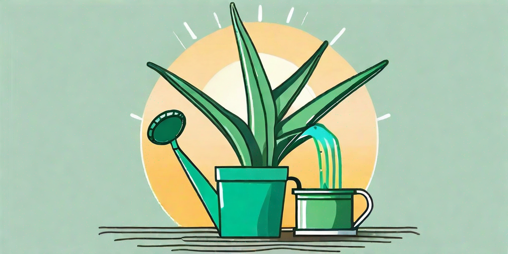 An aloe vera plant next to a watering can