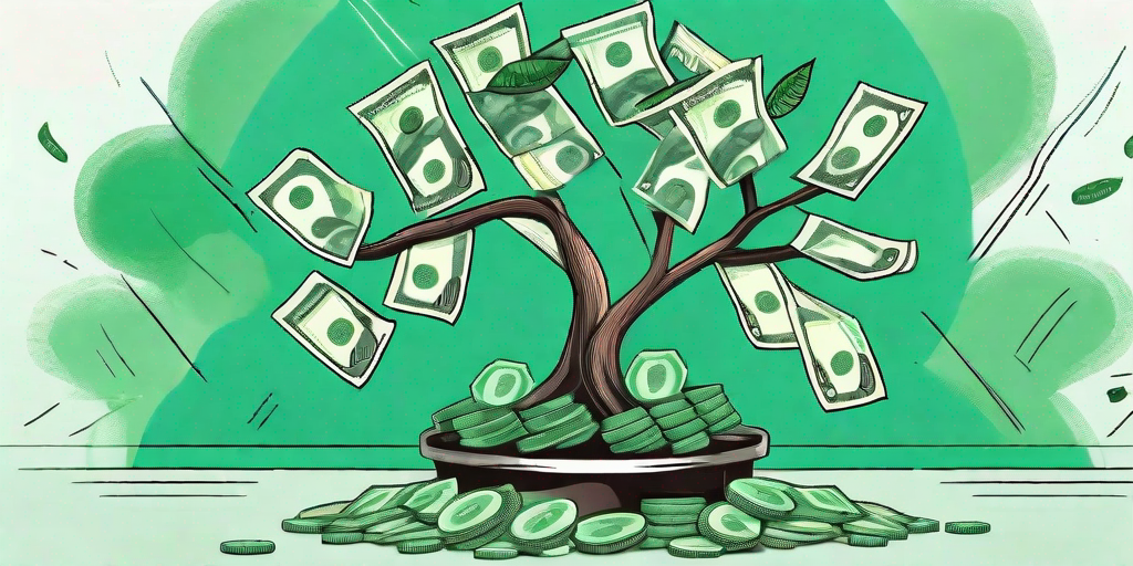 A lush money tree with its leaves made of various currencies