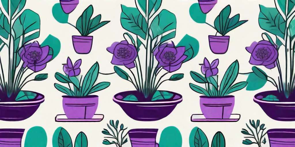 A vibrant purple passion plant in a decorative pot