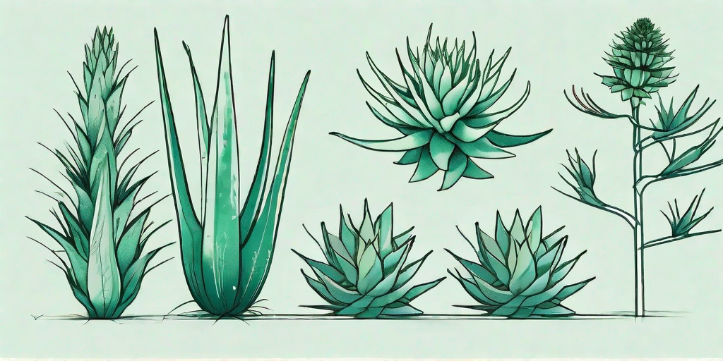 Several aloe plants in various stages of division