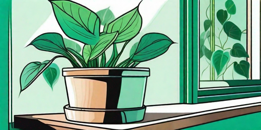 A pothos plant in a well-lit indoor setting