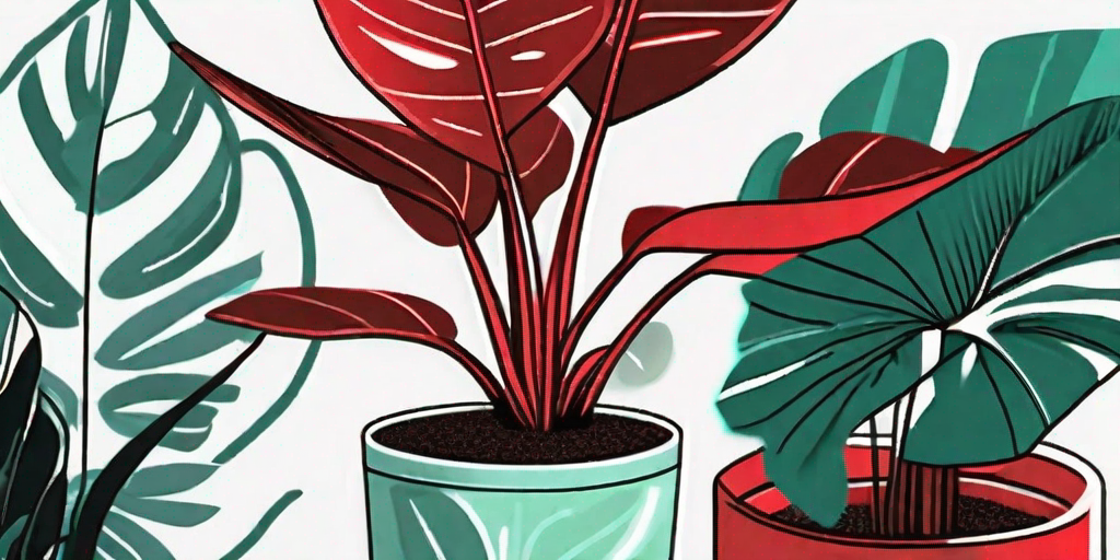A vibrant congo rojo philodendron in a stylish indoor pot