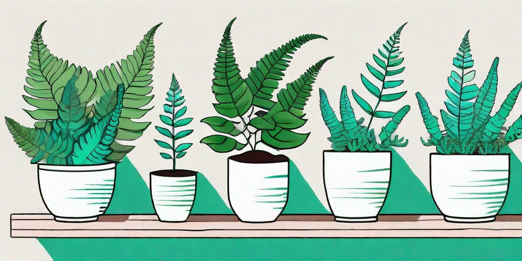 A variety of ferns in different stages of repotting process
