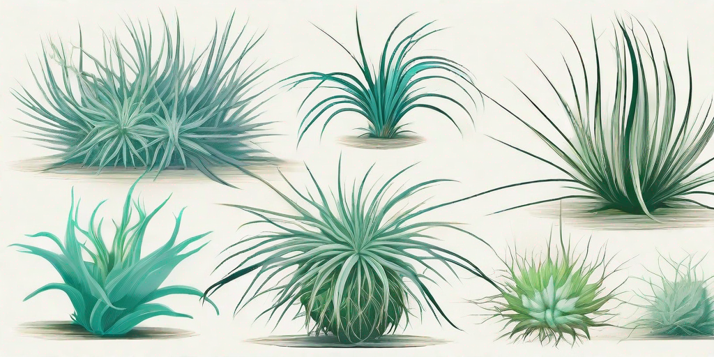 Various types of air plants in different stages of reproduction