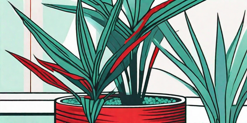 A vibrant red star dracaena plant in a stylish pot