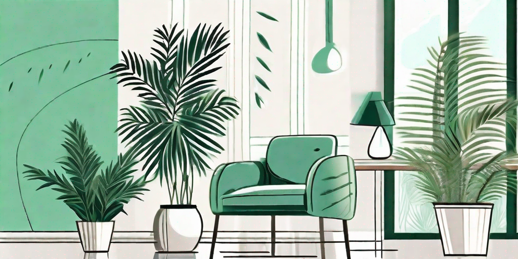 A lush and thriving parlor palm plant in a stylish indoor setting