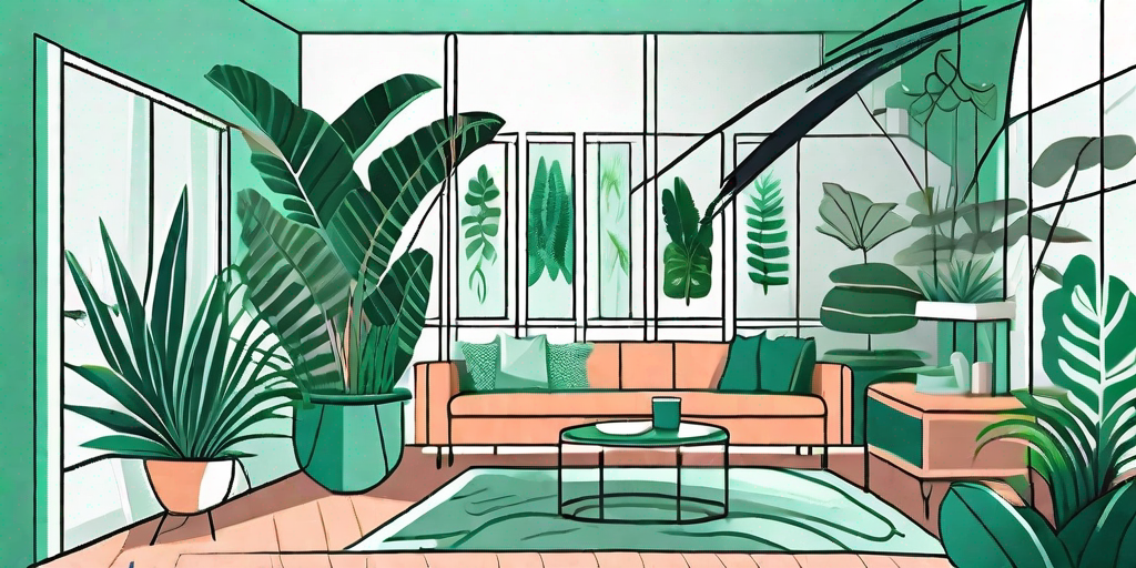 A cozy home interior transformed into a lush